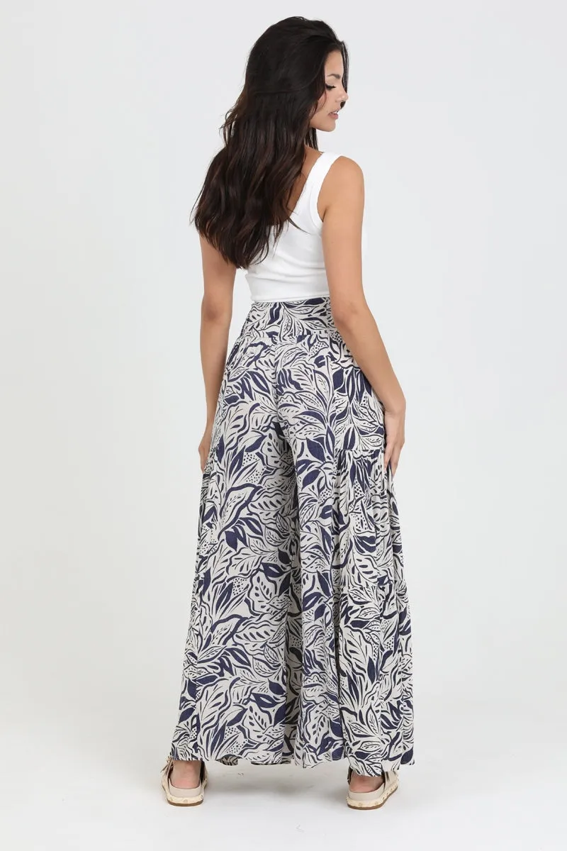 Boho Navy Floral Wide Leg Pants * on sale