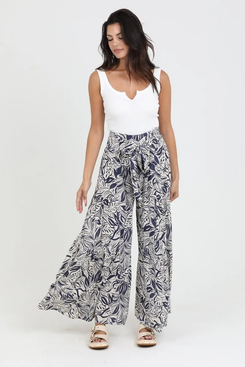 Boho Navy Floral Wide Leg Pants * on sale