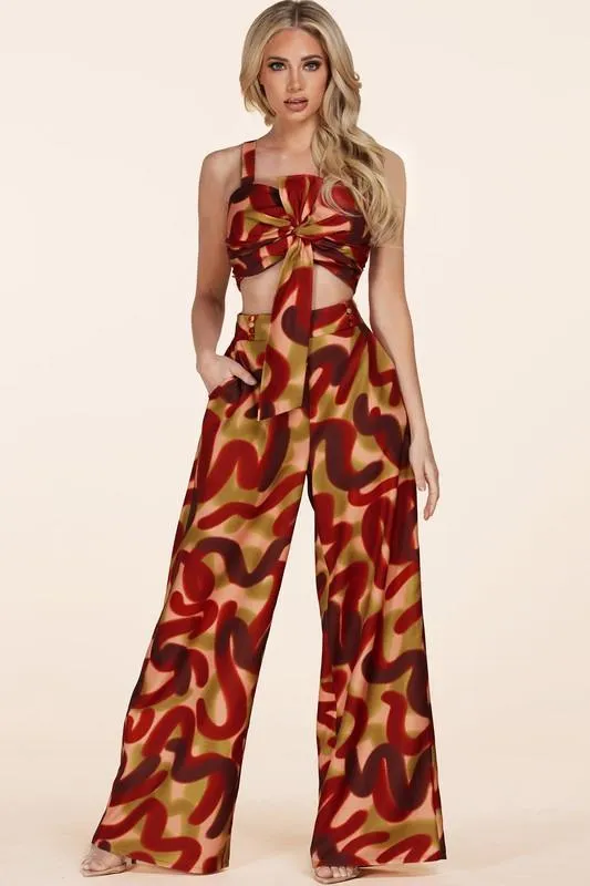 BOLD RUST PRINT 2 PC PANT SET