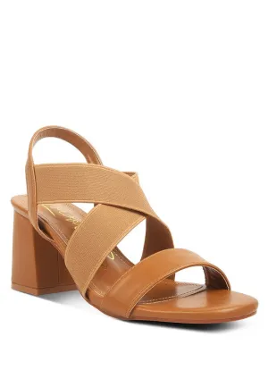 Bons Comfortable Straps Tan Block Heel Sandals
