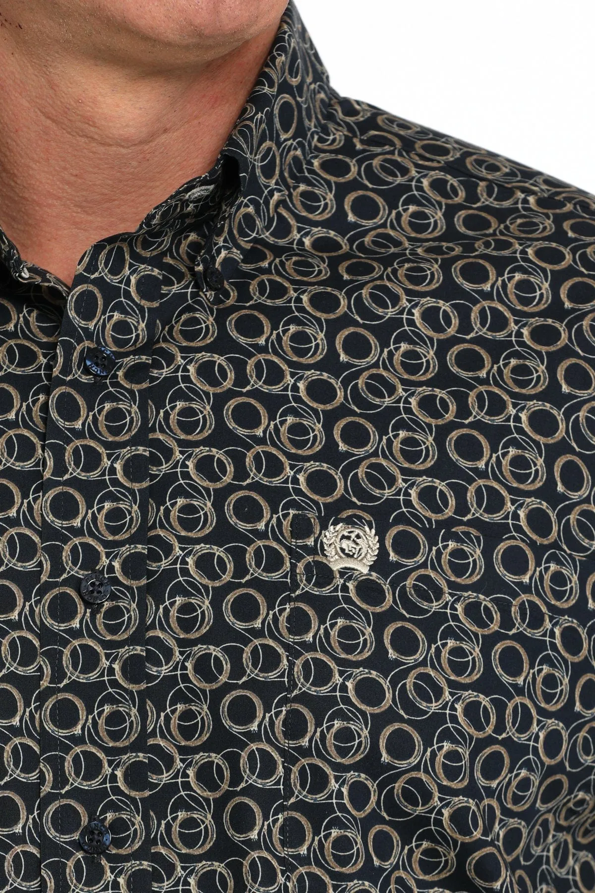 BOYS NAVY ROPE PRINT BUTTON WESTERN SHIRT