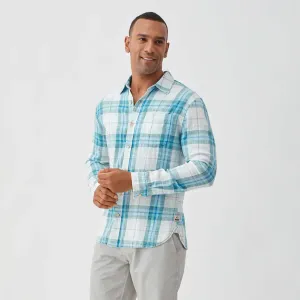 Brian L/S Washed Twill Plaid Shirt in Blue Combo
