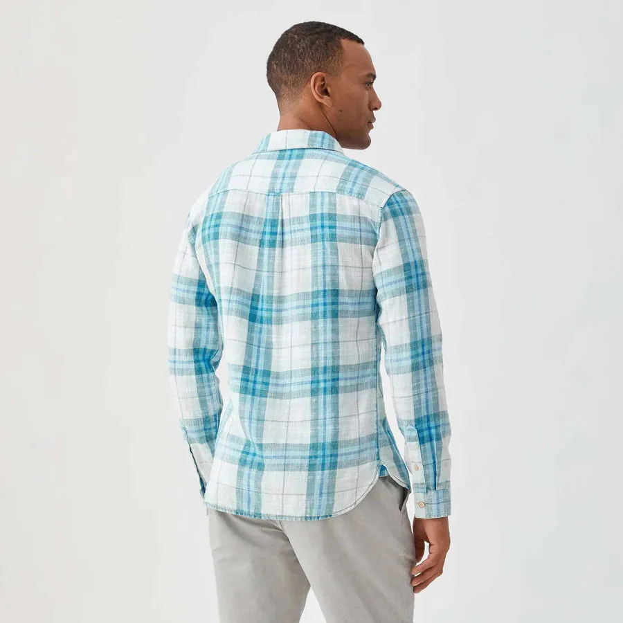 Brian L/S Washed Twill Plaid Shirt in Blue Combo