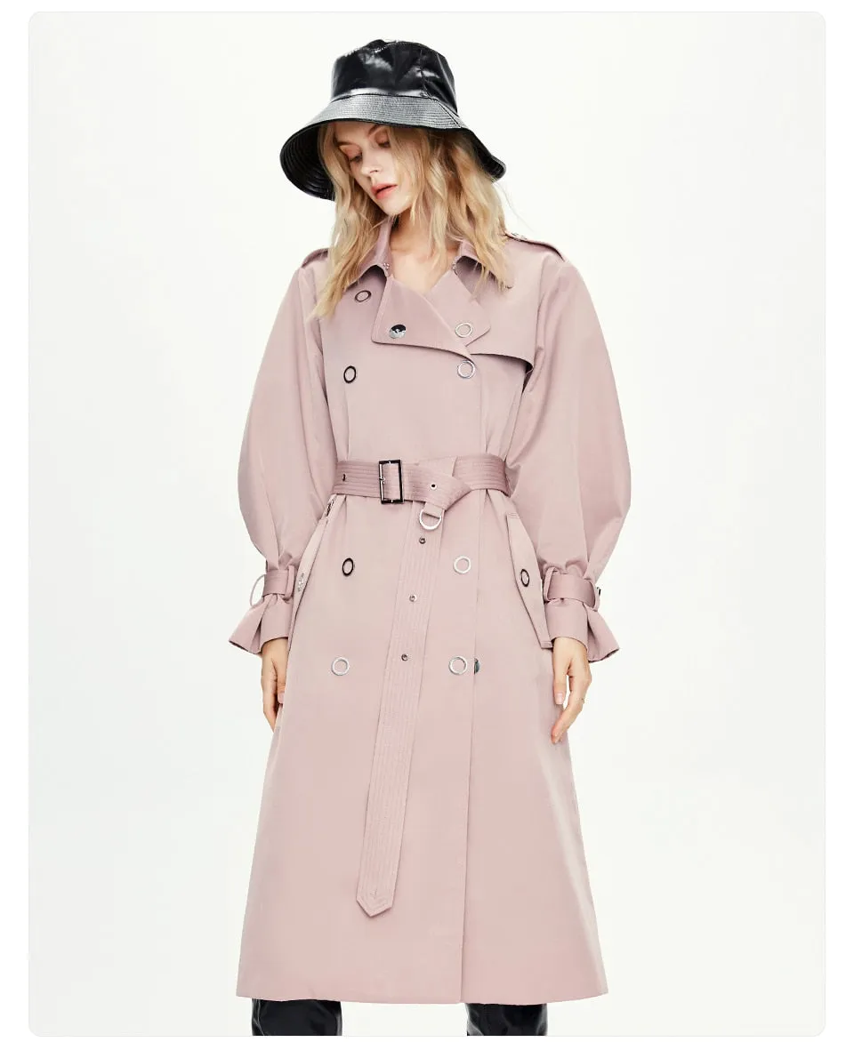 British style metal buckle belt Women's coats