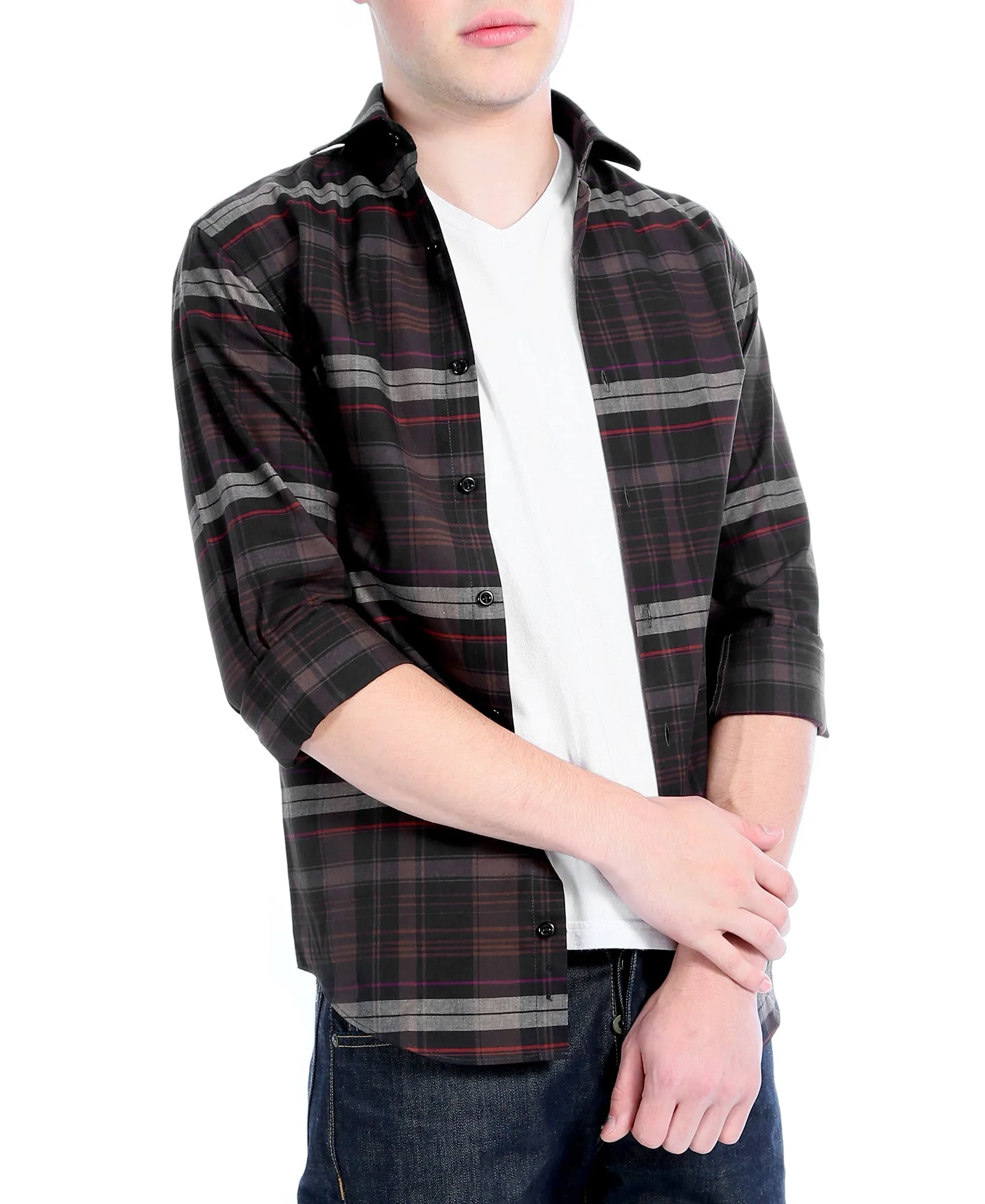 Brown Plaid Slim Fit Casual Shirt - Vale