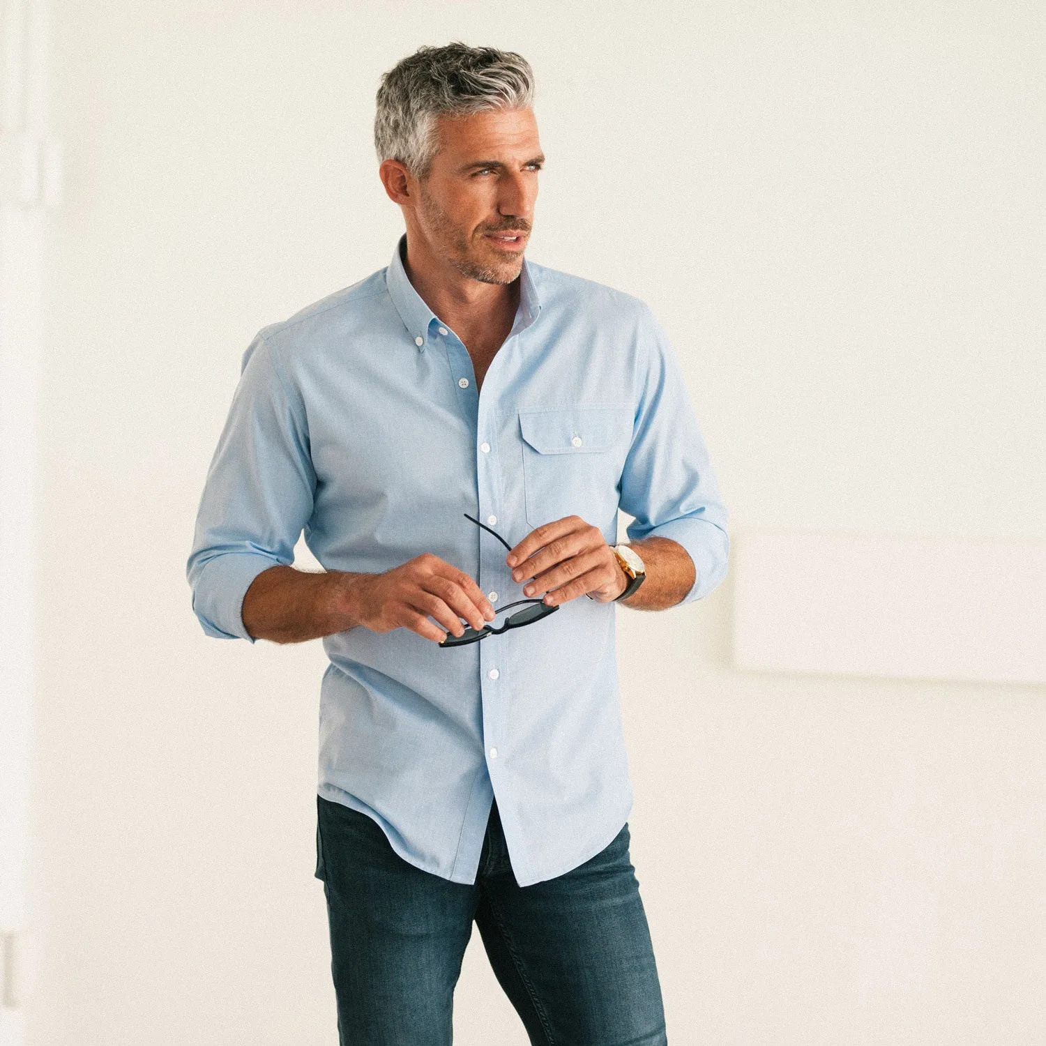 Builder Casual Shirt – Clean Blue Cotton End-on-end