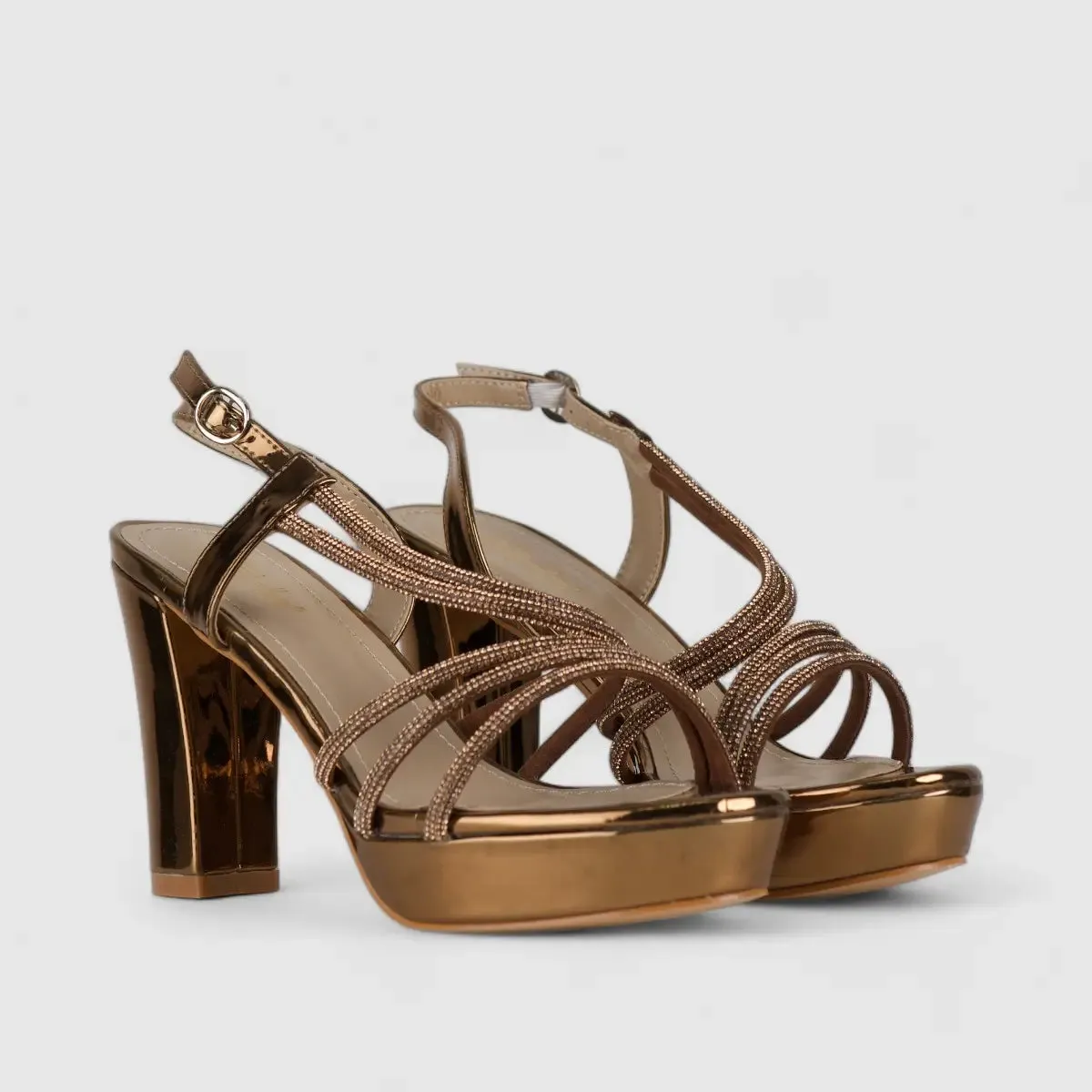 Bulbul Dress Evening Block Heel Sandals Bronze HAR005