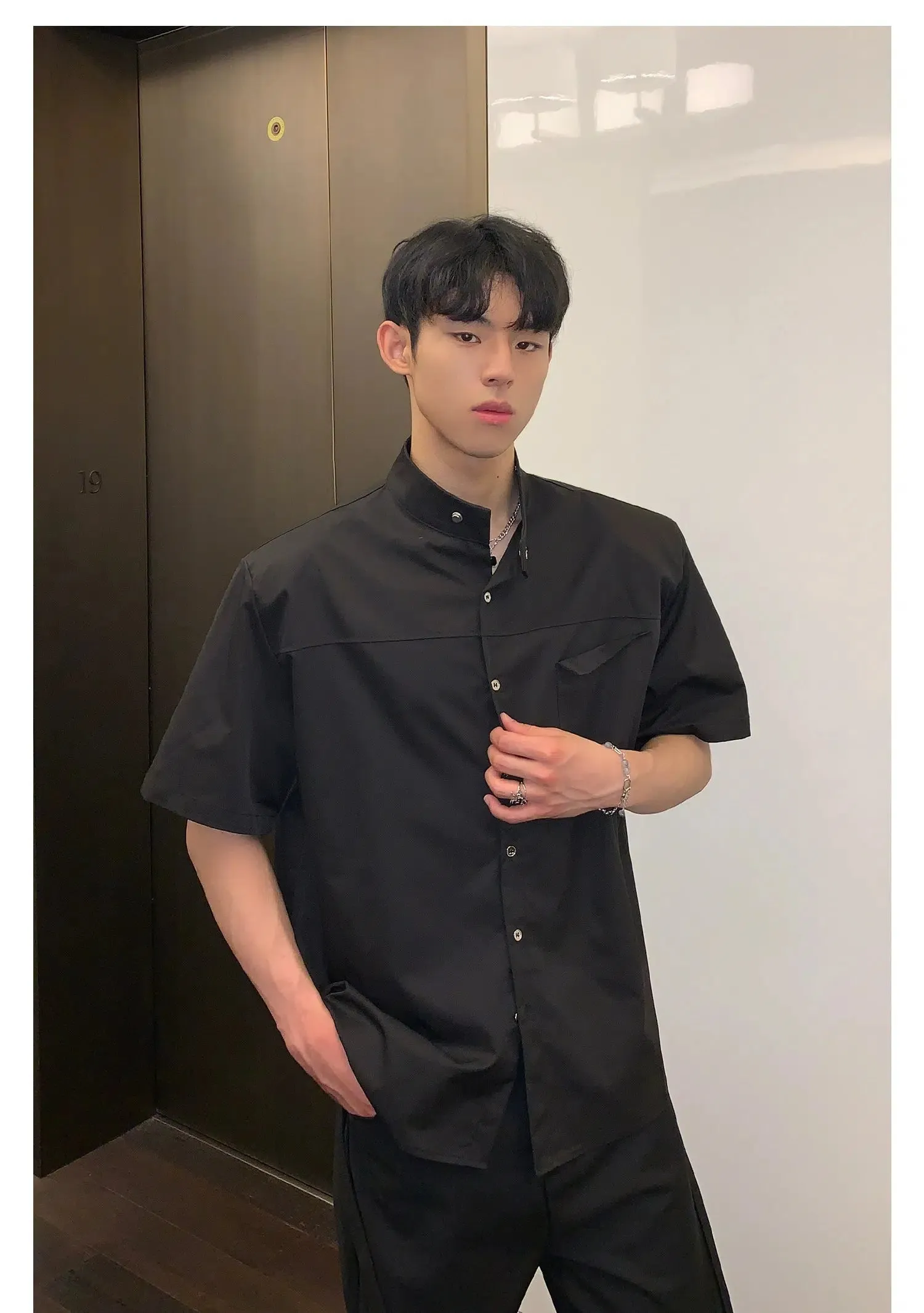 Button-down Shirt with Padded Shoulders