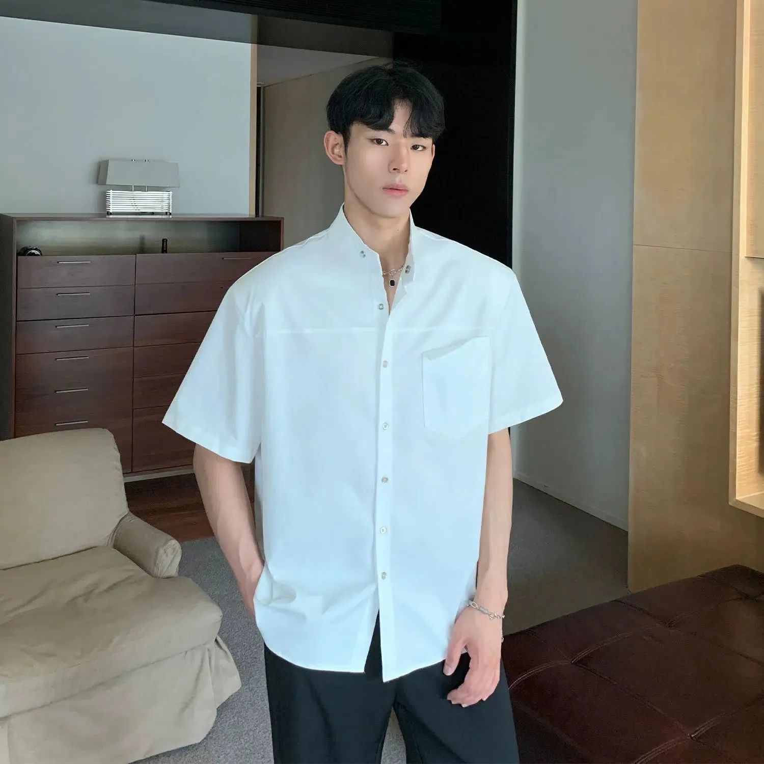 Button-down Shirt with Padded Shoulders