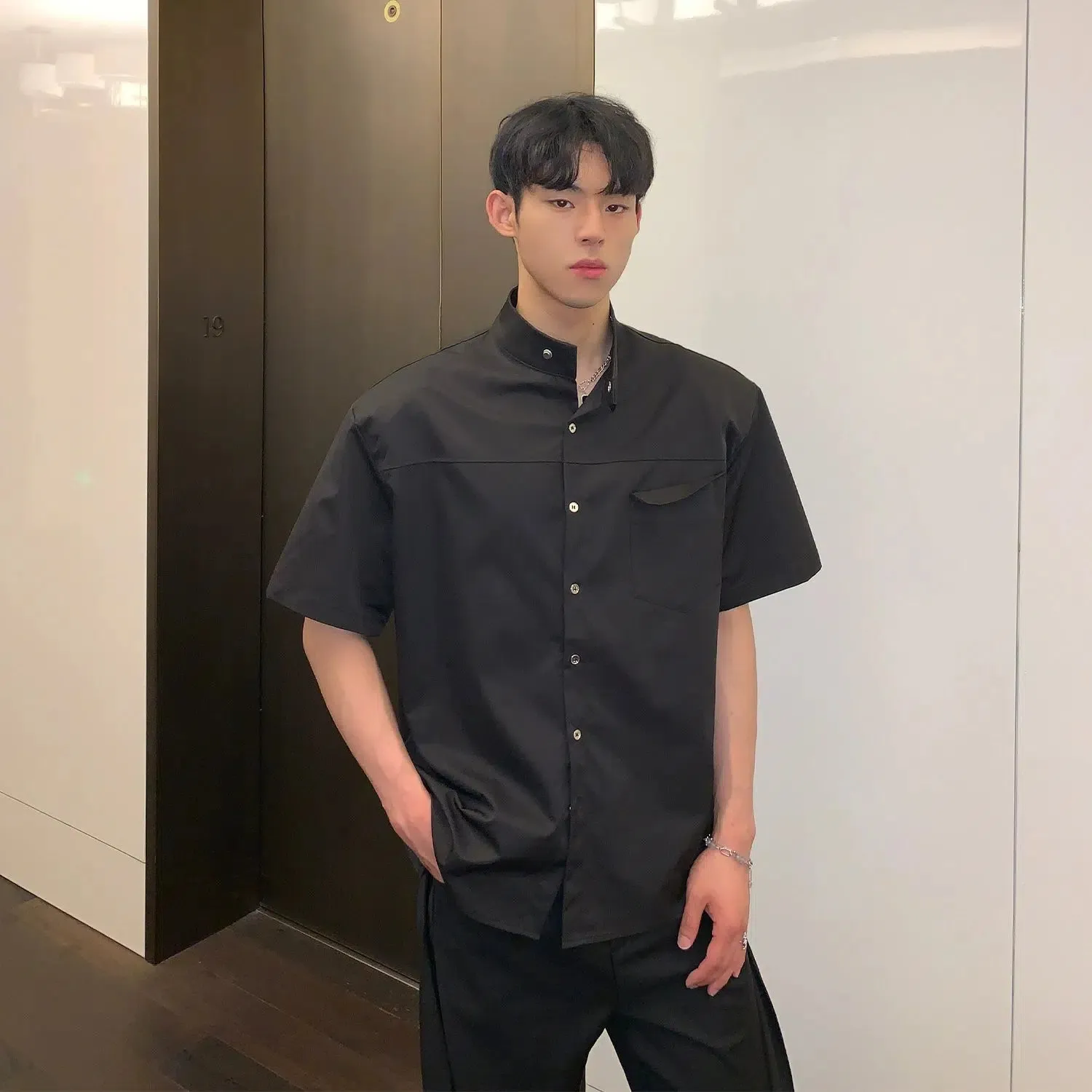 Button-down Shirt with Padded Shoulders