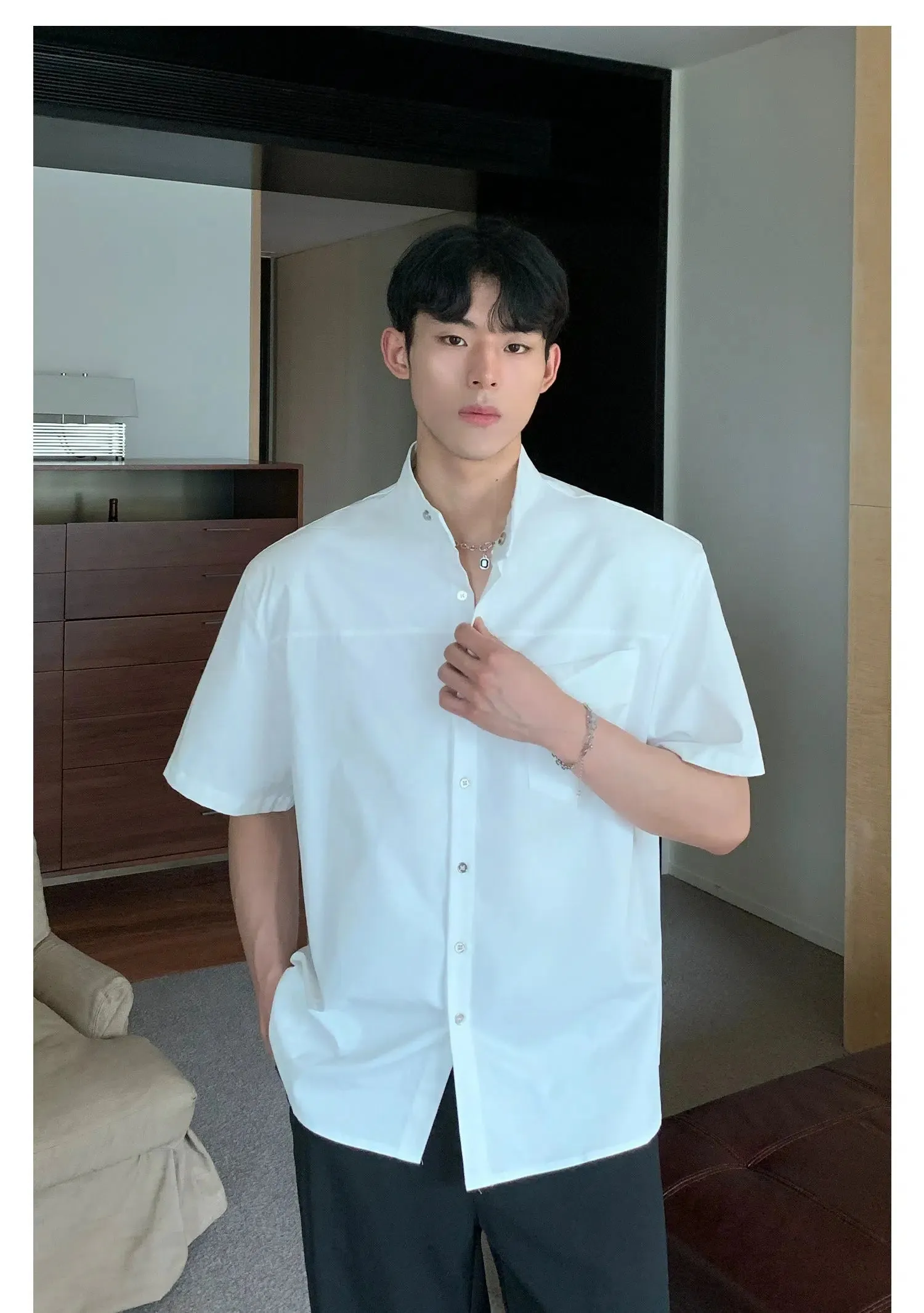 Button-down Shirt with Padded Shoulders