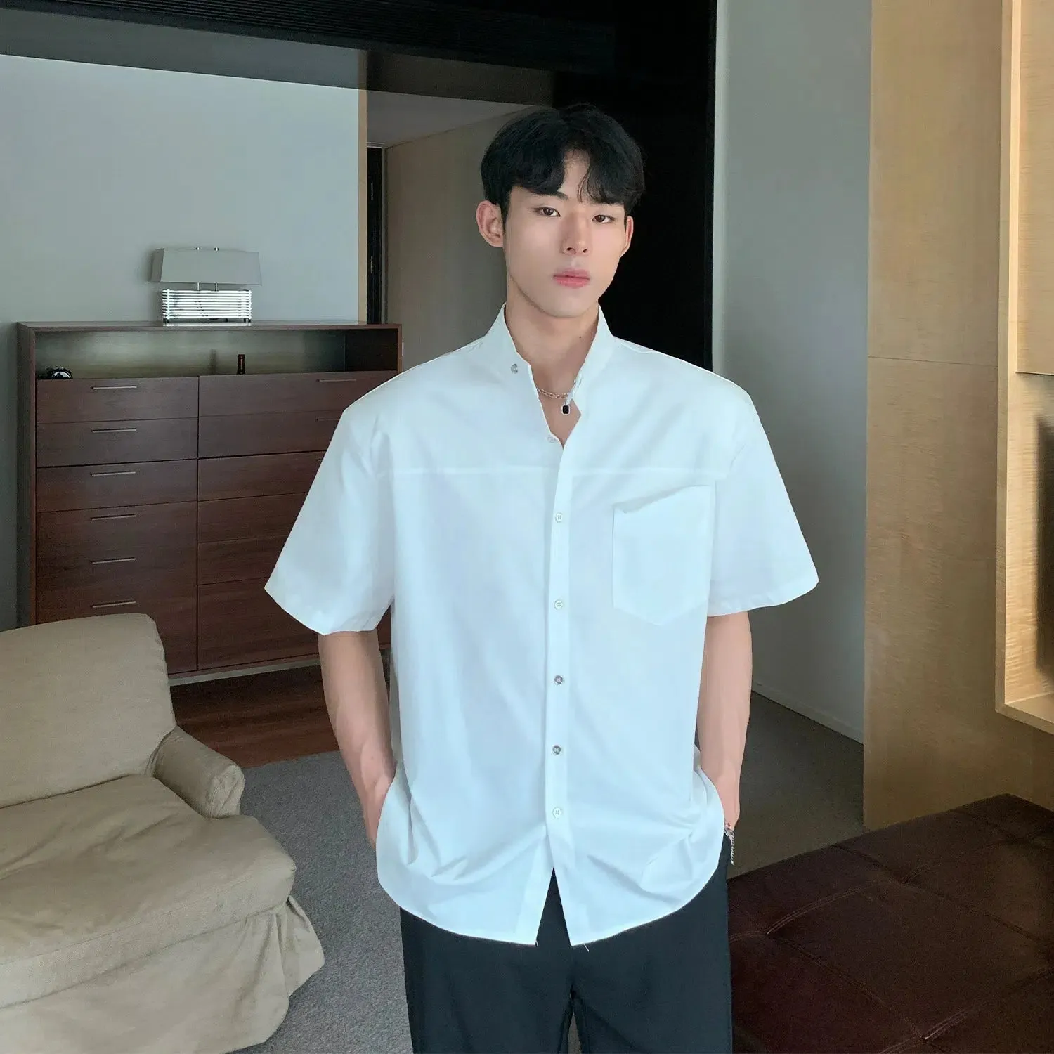 Button-down Shirt with Padded Shoulders