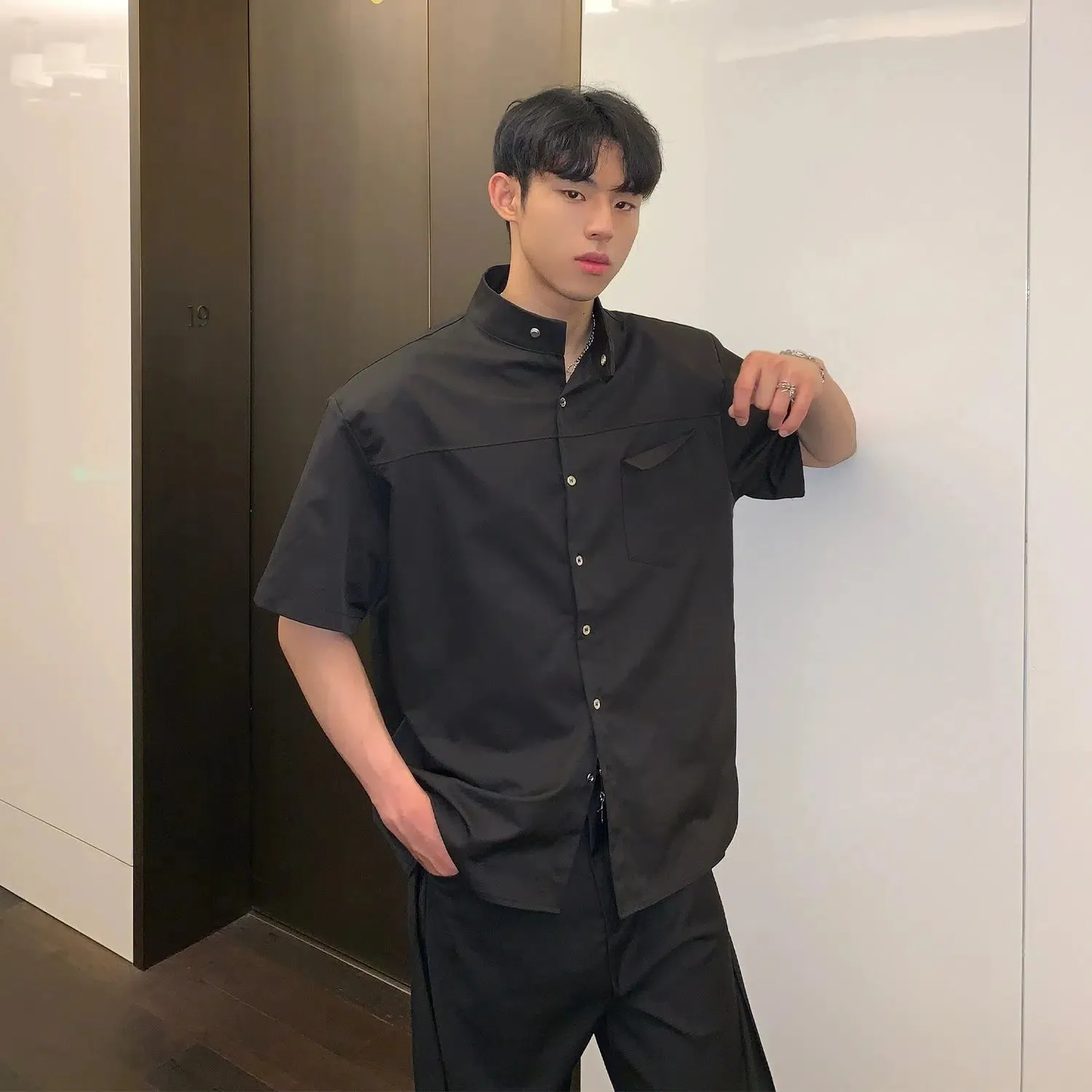 Button-down Shirt with Padded Shoulders