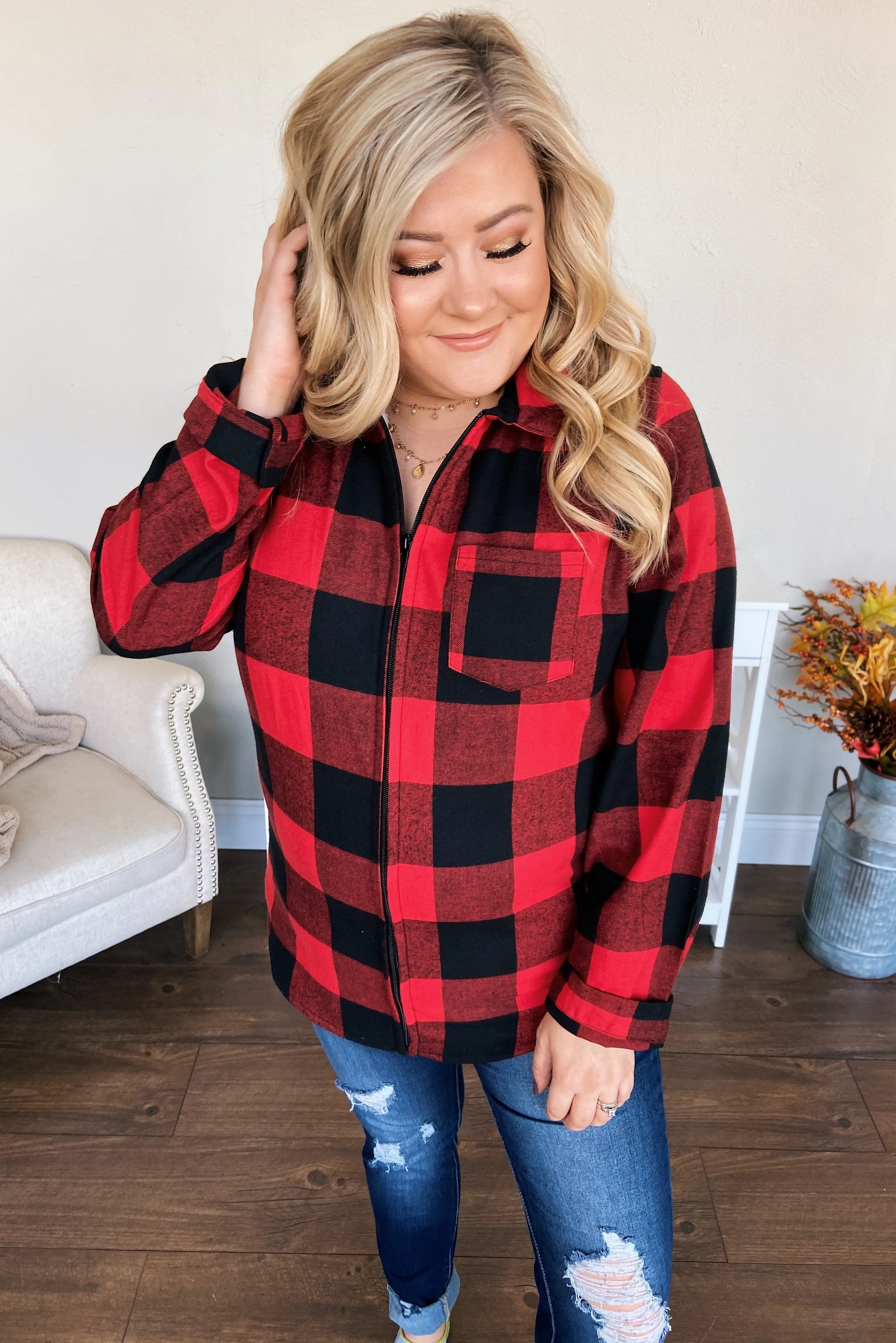 Cabin Fever Zip-Up Jacket- Buffalo Plaid