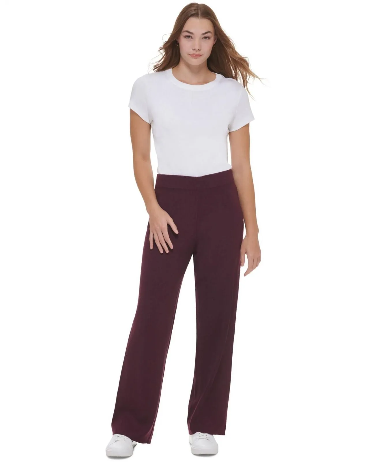 Calvin Klein Women's Wide Leg Sweater Pants M2XQK740 Aubergine Purple L