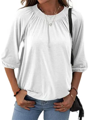 Casual Solid Color Round Neck 3/4 Sleeve T-Shirts