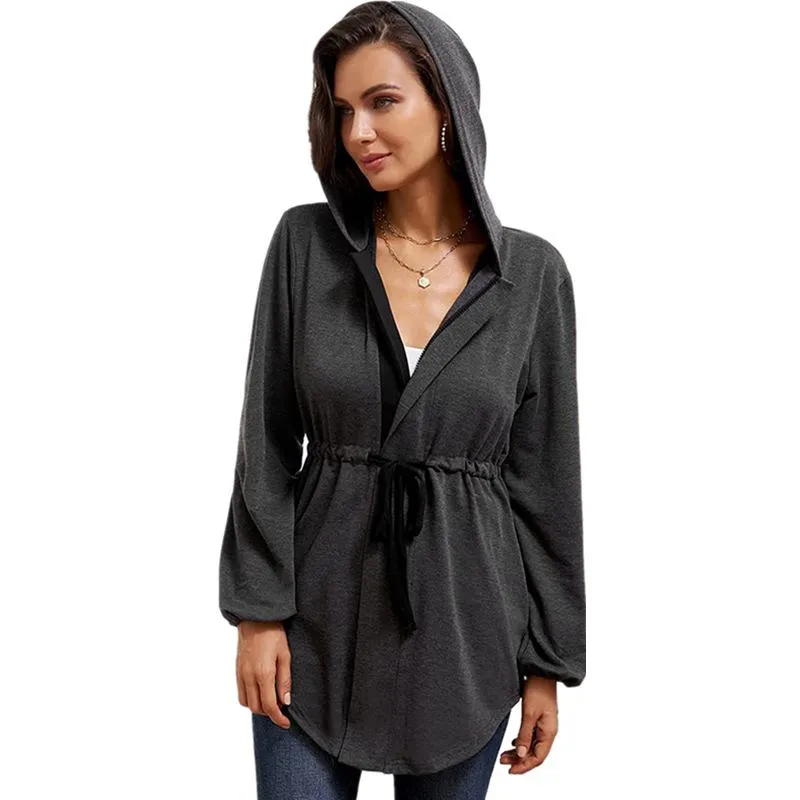 Casual Zipper Slim Waist Women Hoodies Coat