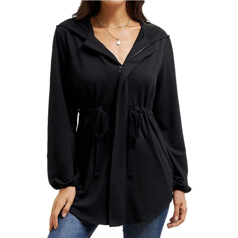 Casual Zipper Slim Waist Women Hoodies Coat