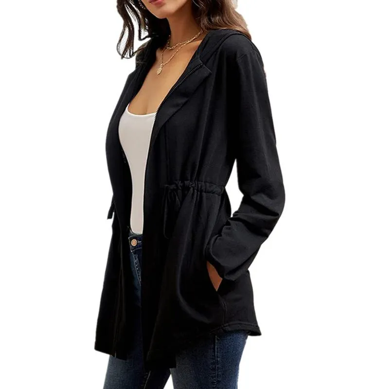 Casual Zipper Slim Waist Women Hoodies Coat