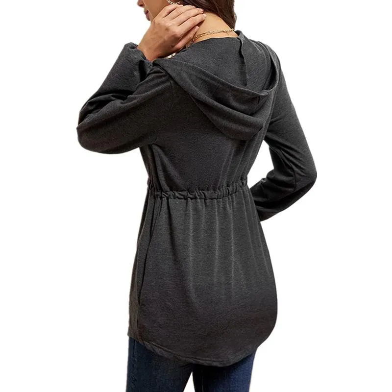 Casual Zipper Slim Waist Women Hoodies Coat