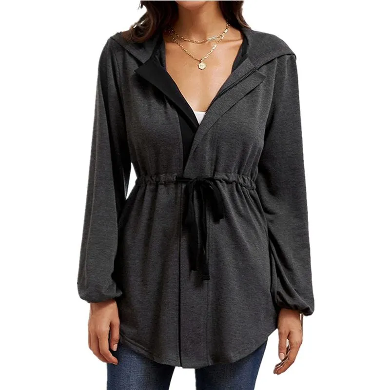Casual Zipper Slim Waist Women Hoodies Coat