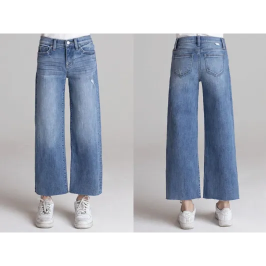 Ceros Girl's High Rise Crop Wide Leg Jeans - Malibu