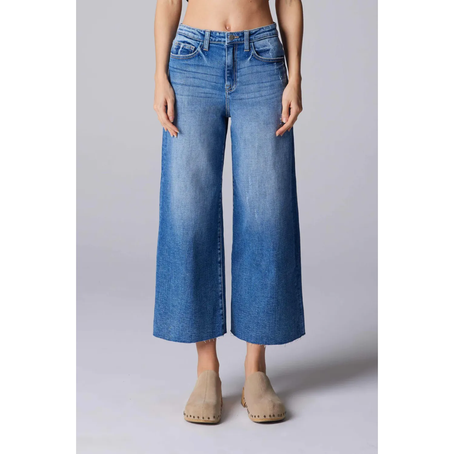 Ceros Girl's High Rise Crop Wide Leg Jeans - Malibu
