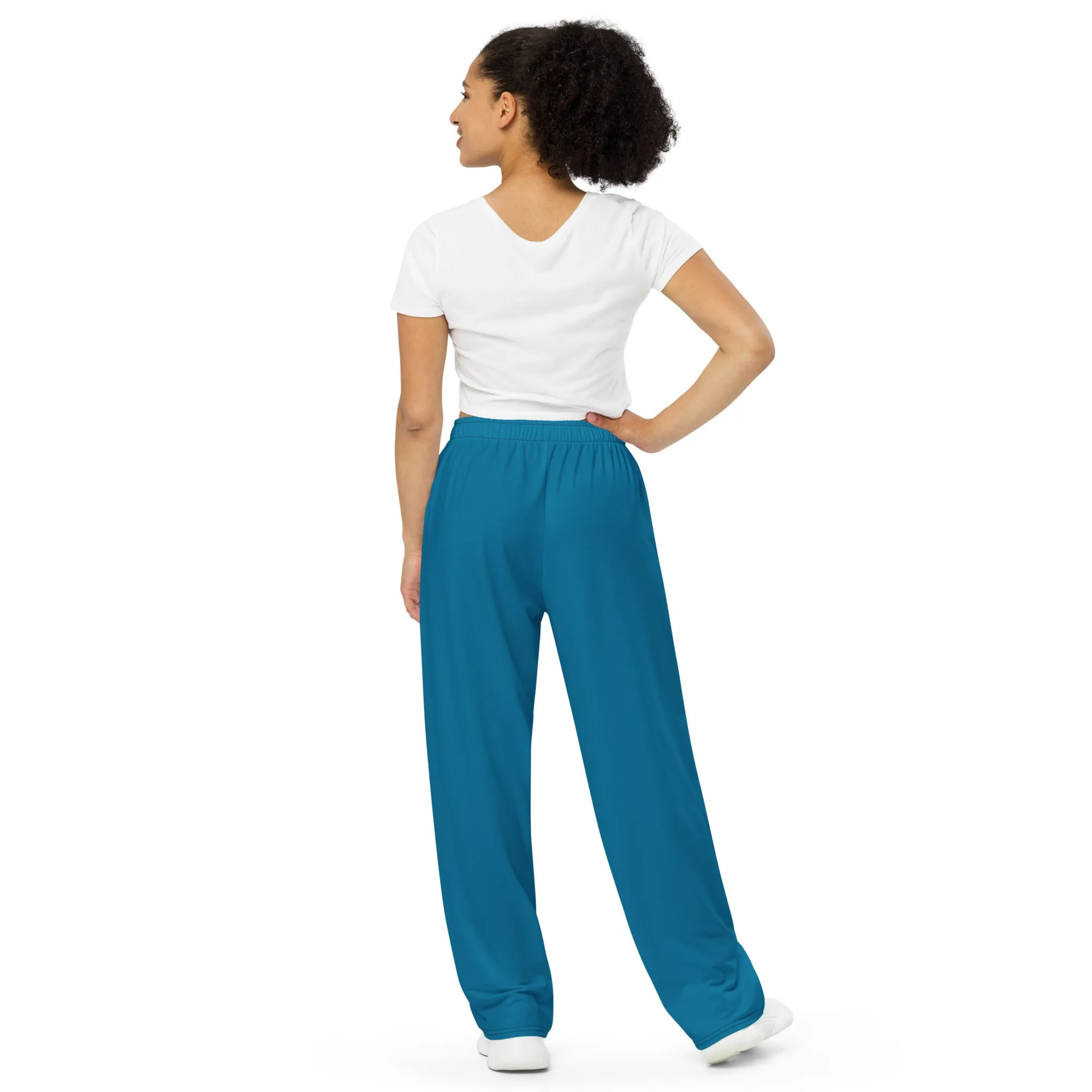 Cerulean blue color coordinating with "Incoming - One Design" wide-leg pants