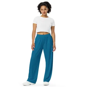 Cerulean blue color coordinating with "Incoming - One Design" wide-leg pants
