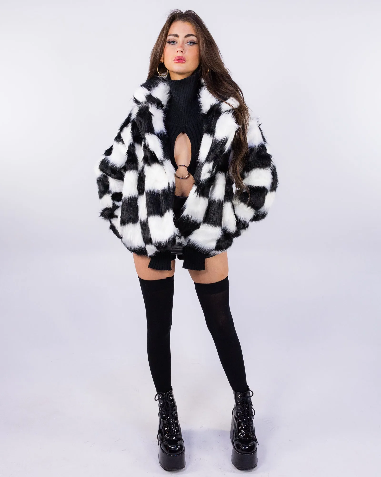 Check It Checker Faux Fur Shag Unisex Jacket