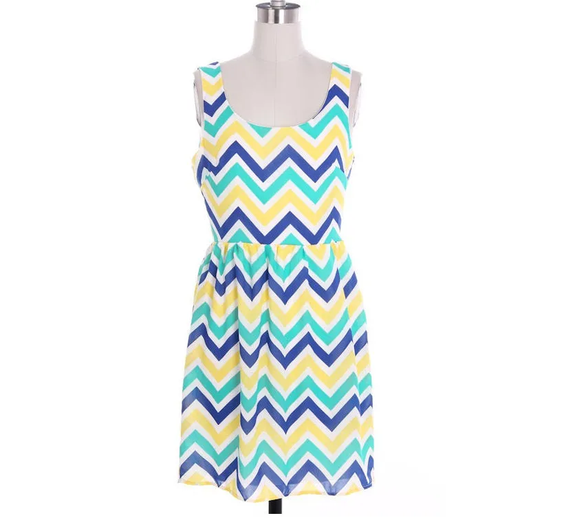 Chevron Dress - Navy Green Yellow Zigzag