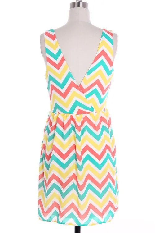 Chevron Dress - Navy Green Yellow Zigzag