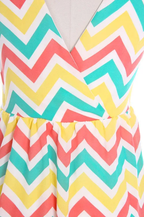 Chevron Dress - Navy Green Yellow Zigzag
