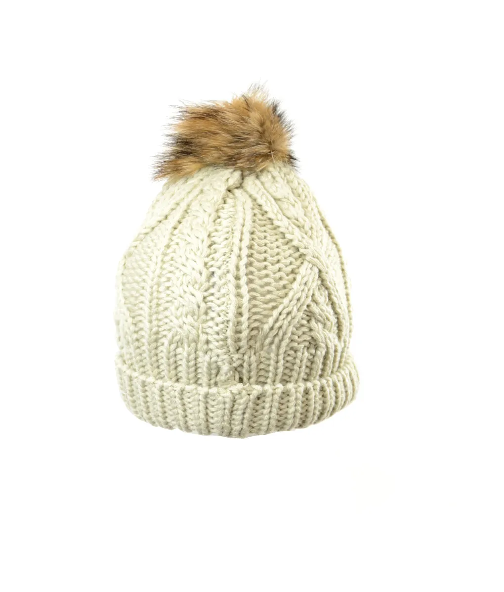 CL3-00002--Cream Toque Braided Knit w/Pom