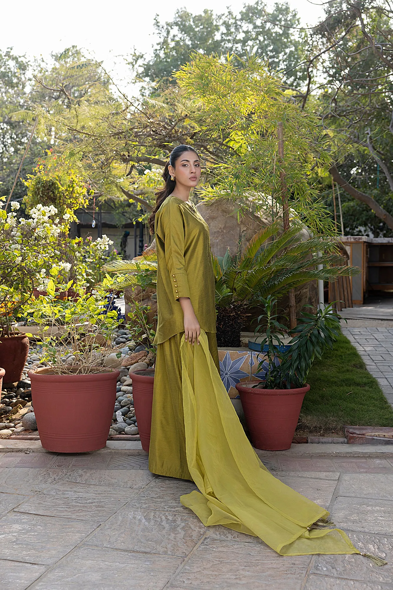Classic Mustard Hand-Embroidered stitched 3-piece