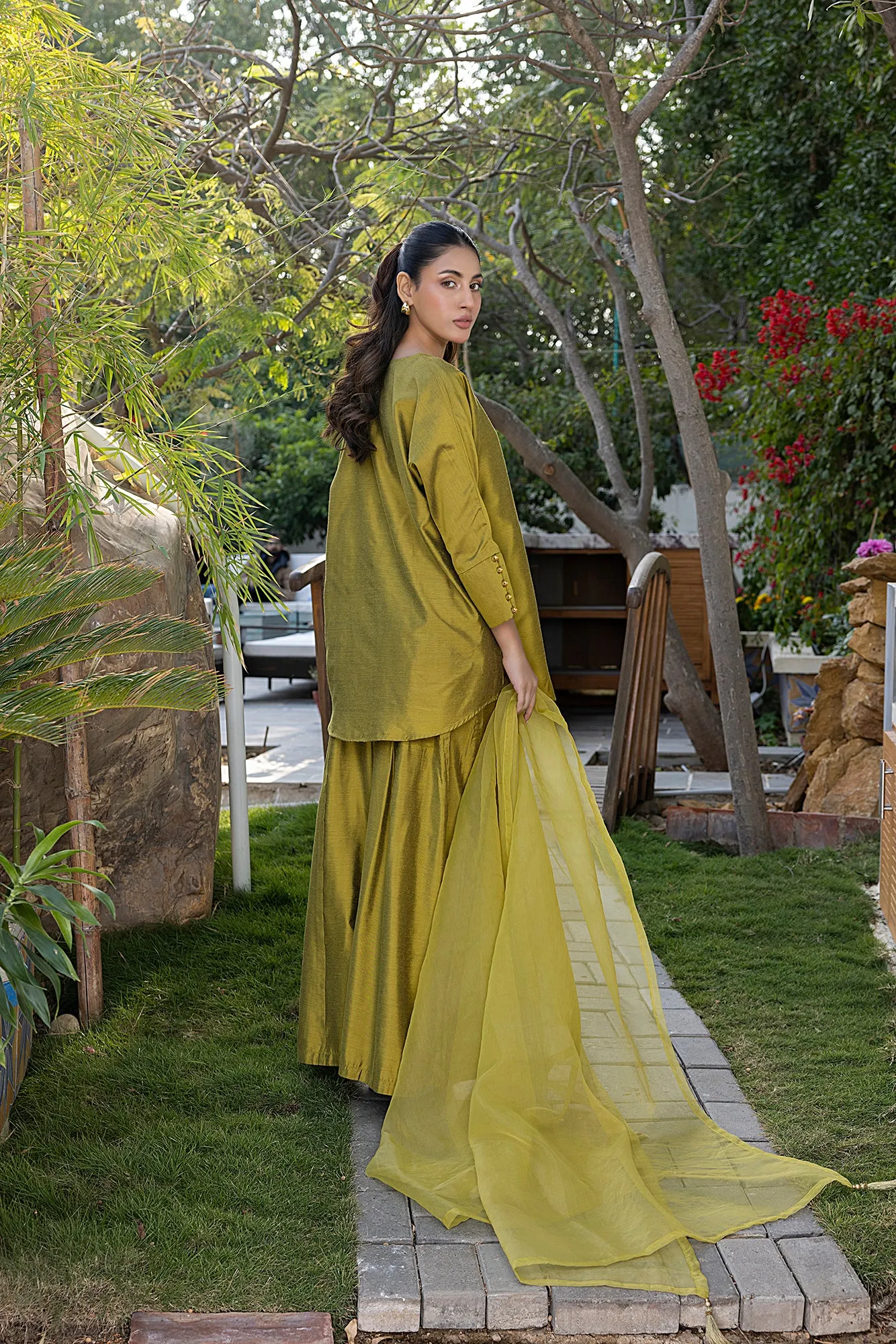 Classic Mustard Hand-Embroidered stitched 3-piece