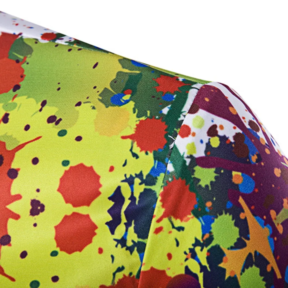 Colorful Splatter Paint Pattern Turndown Collar Long Sleeve Shirt 2647