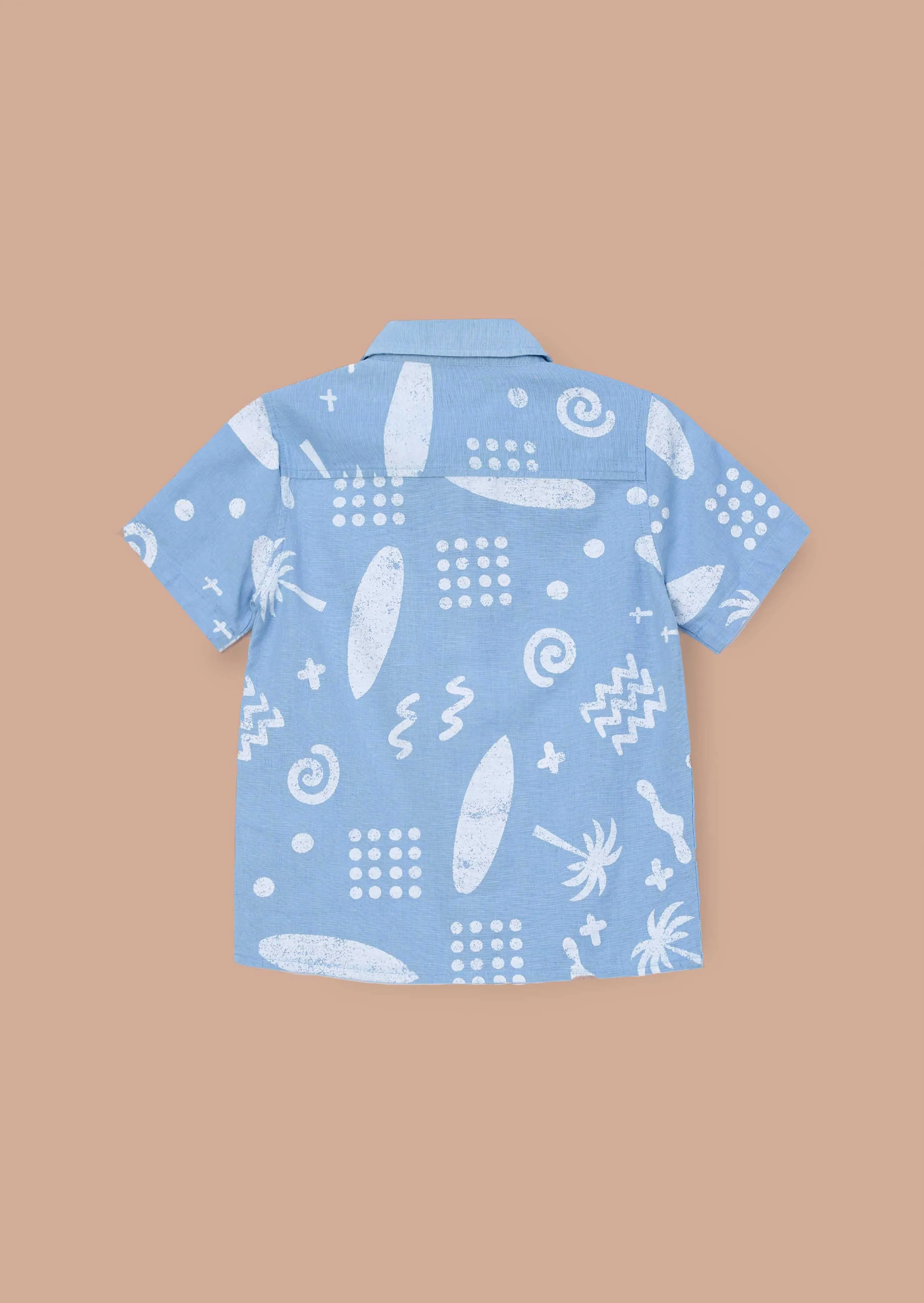 Connor Blue Distresed Printed Holiday Shirt