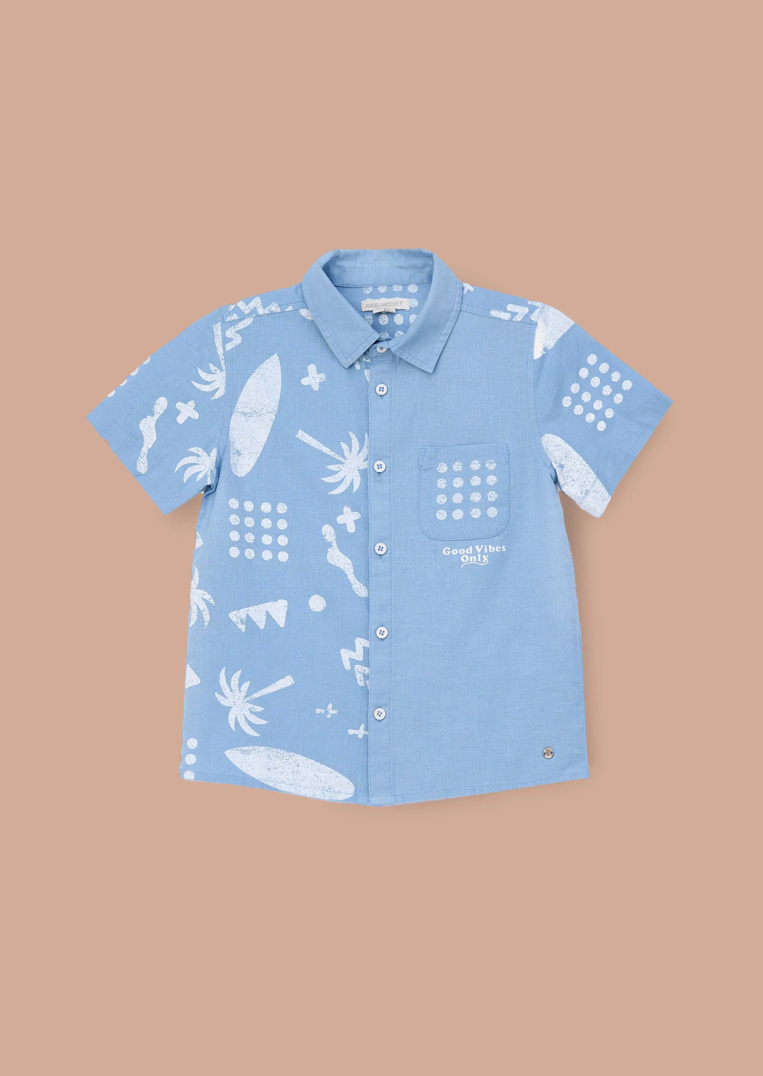 Connor Blue Distresed Printed Holiday Shirt