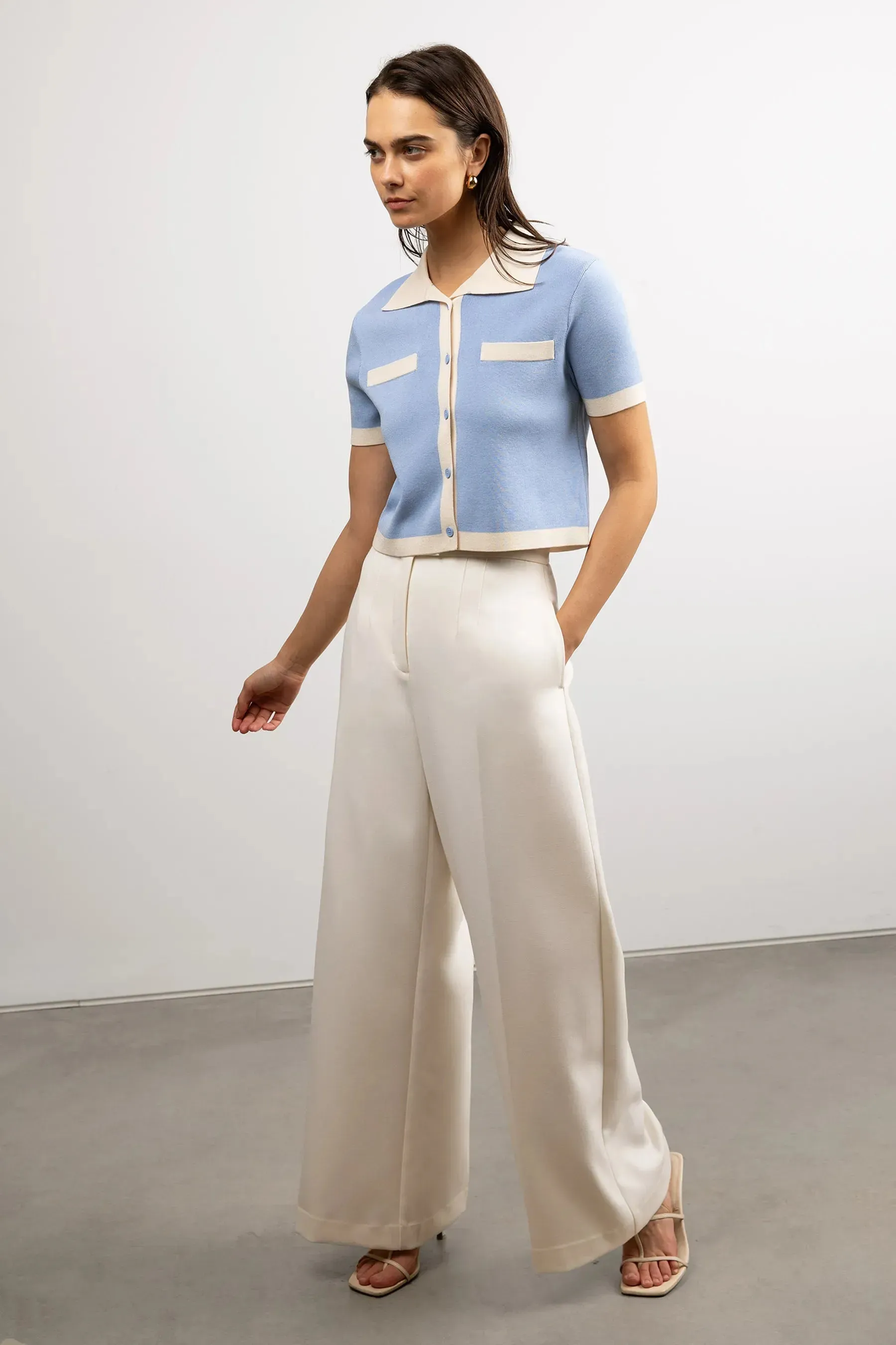 Contrast Trim Polo Sweater