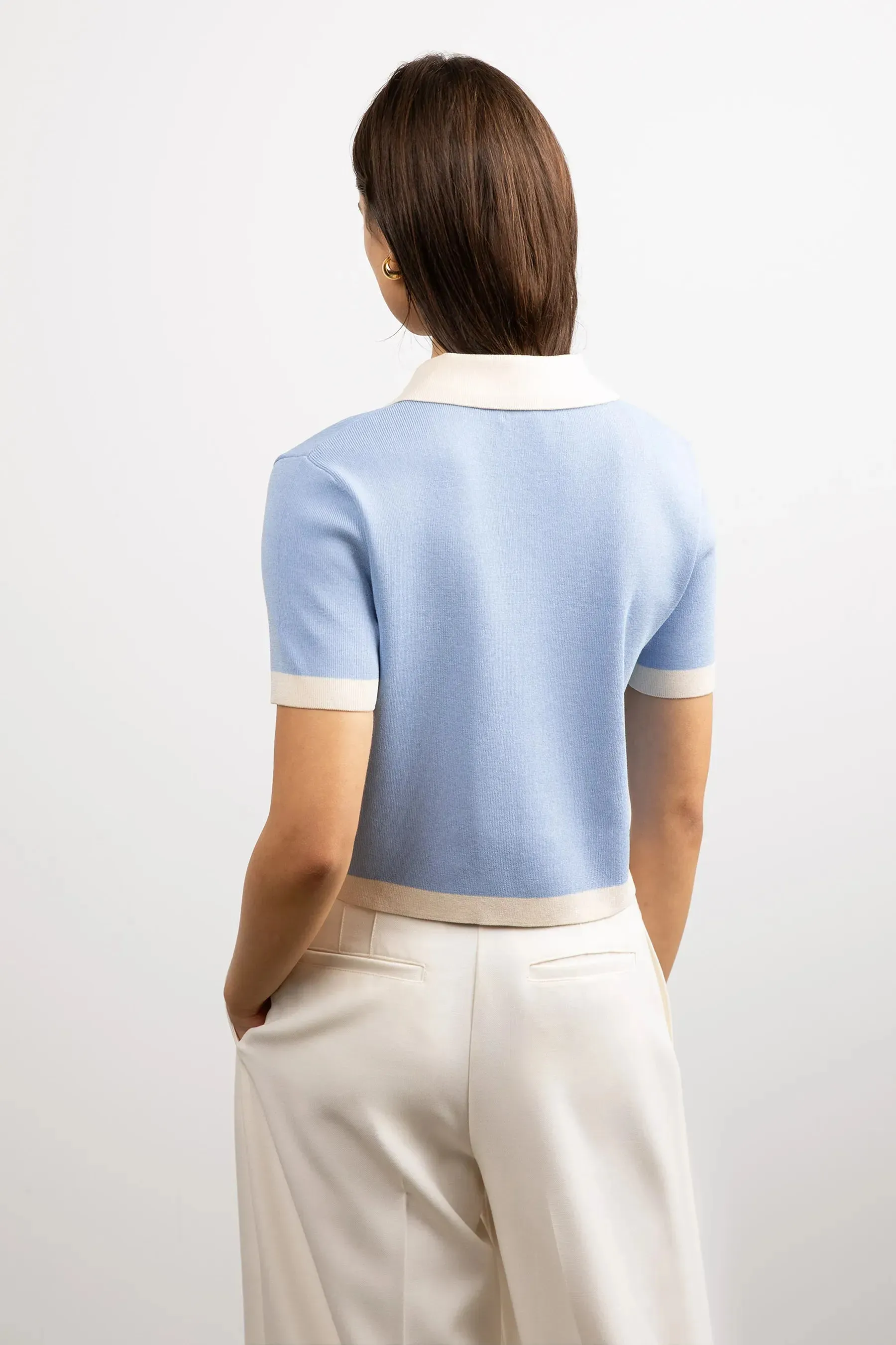 Contrast Trim Polo Sweater