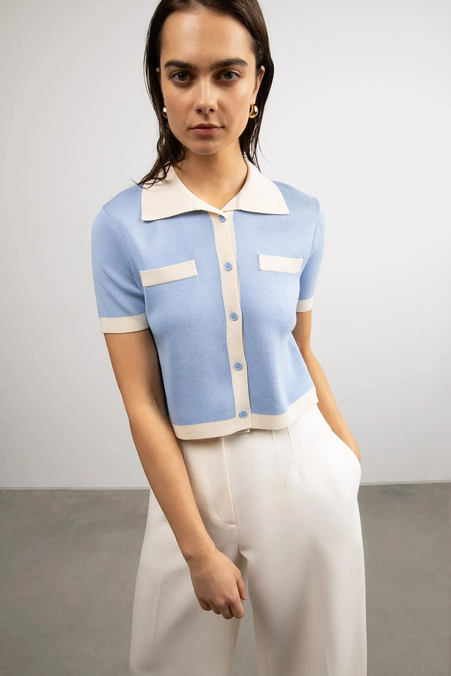 Contrast Trim Polo Sweater