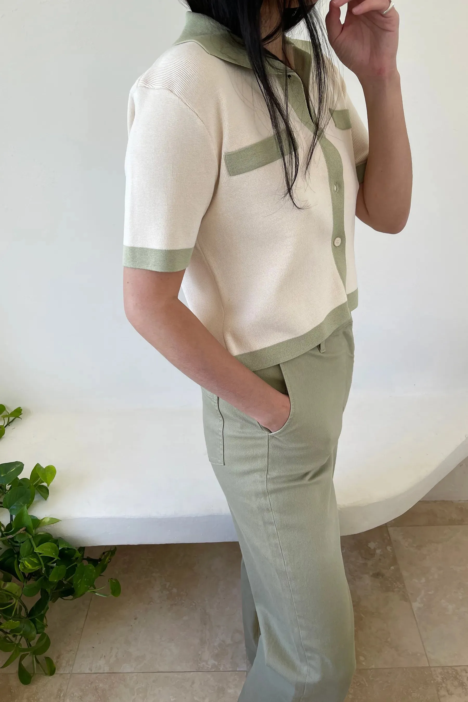 Contrast Trim Polo Sweater
