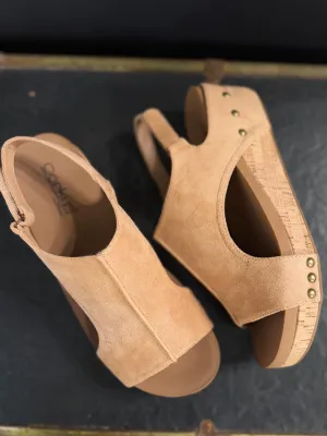 CORKY'S Volta Wedge Sandals In Camel Faux Suede