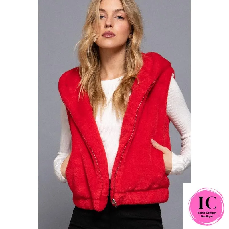 Crazy For You Red Faux Fur Vest