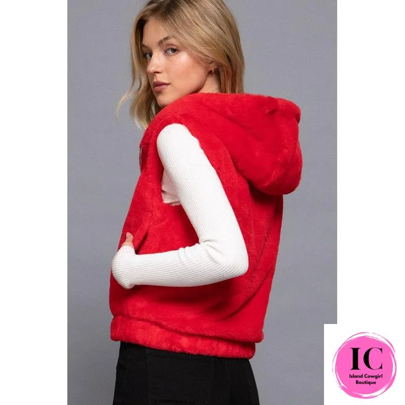 Crazy For You Red Faux Fur Vest