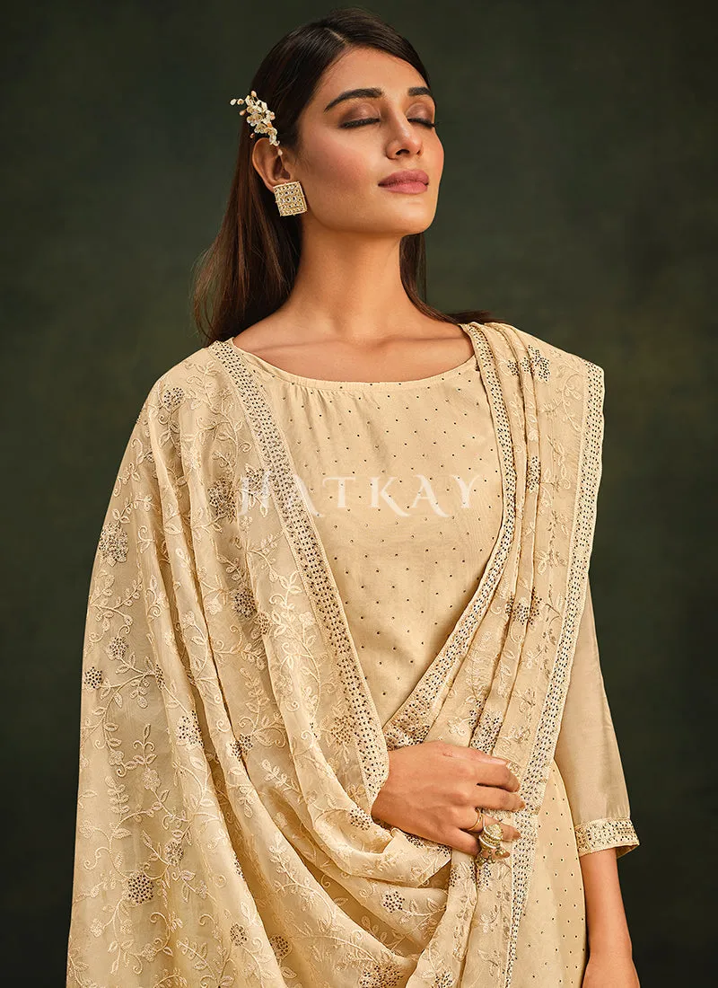 Cream Beige Embroidery Pakistani Salwar Suit