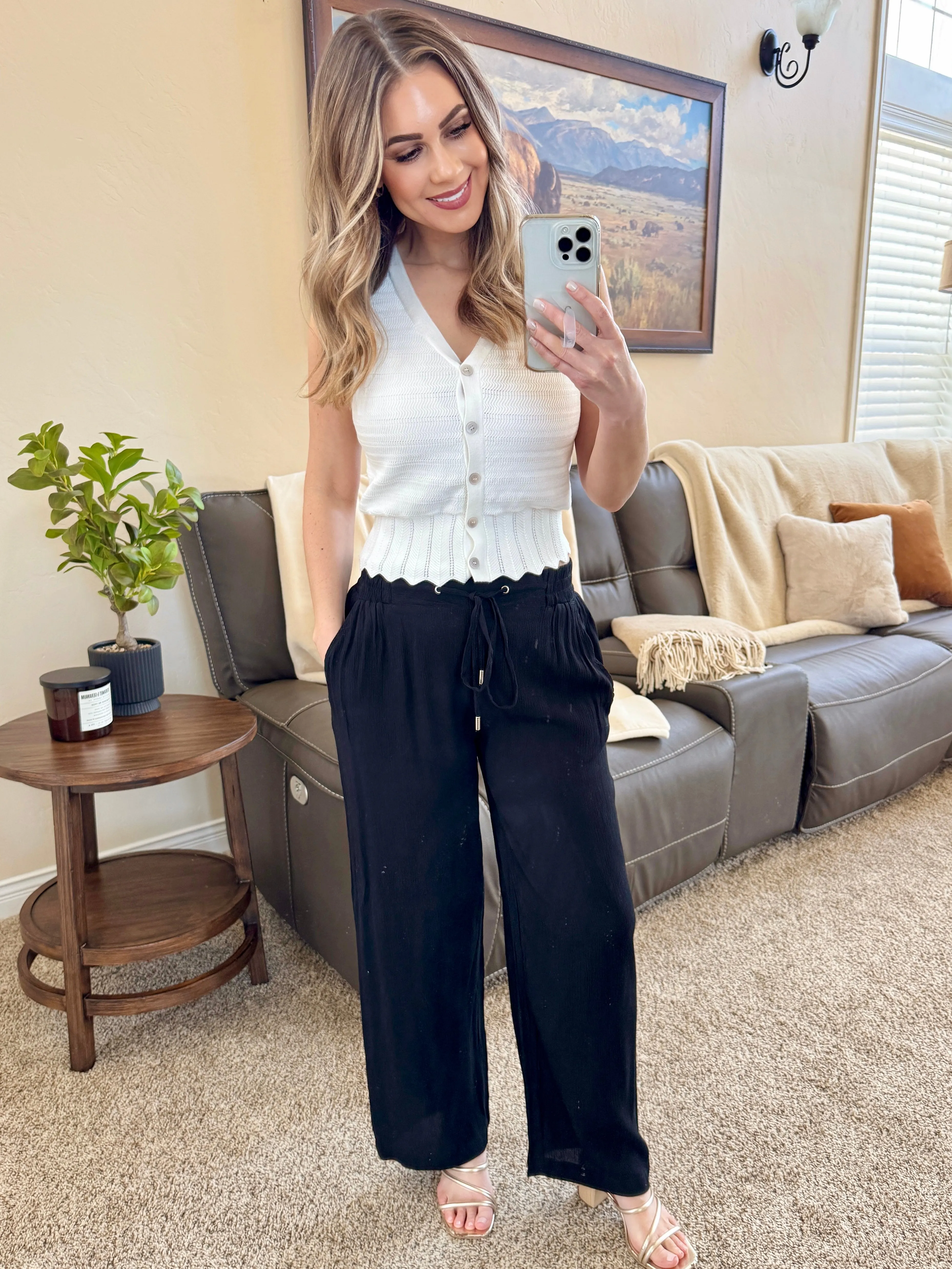 Crepe Wide Leg Pants In Black
