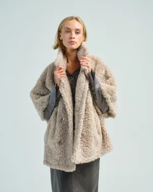 curly faux fur double breasted cape
