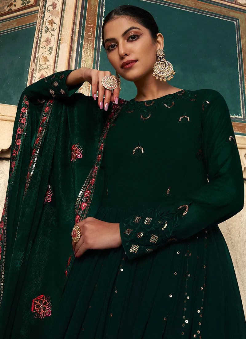 Dark Green Sequence Embroidery Wedding Anarkali Suit